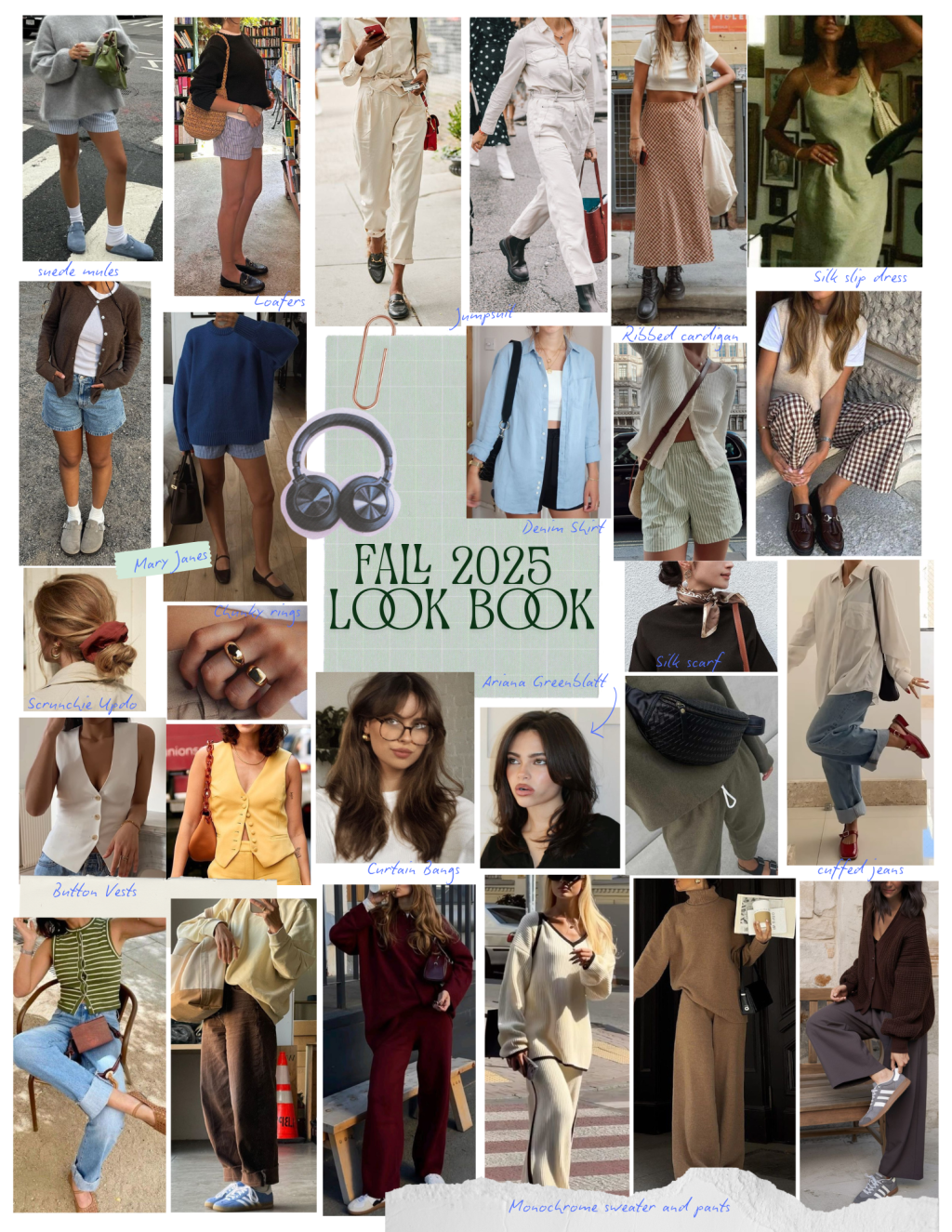 A scrapbook page of pinterest images of fashion images for my fall look book.